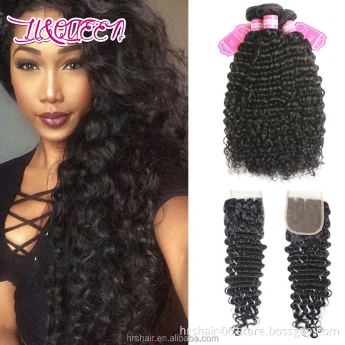 Brazilian Virgin Hair With Closure Deep Wave With Closure Queen Hair Products Human Hair Bundles With Closure